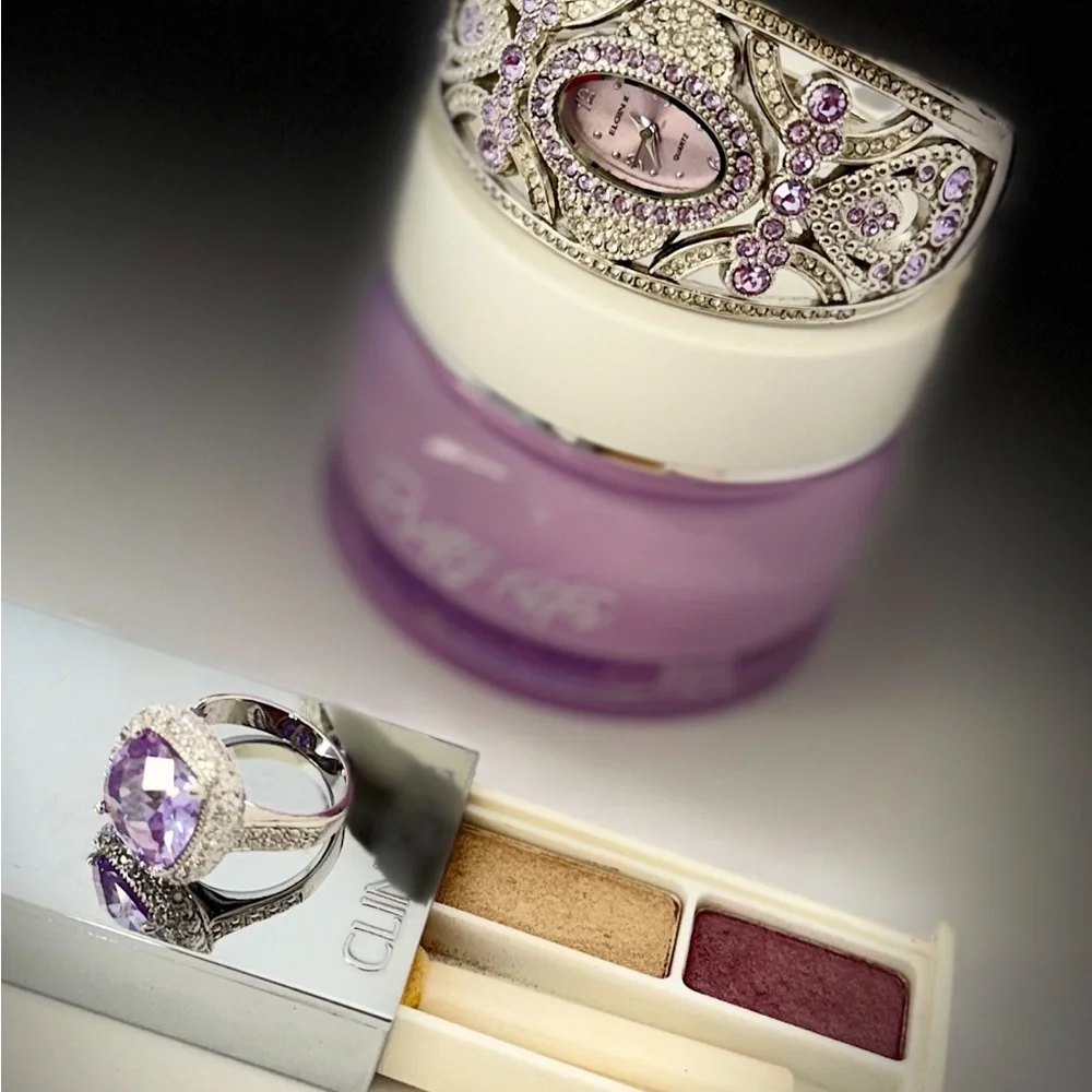 Bundle🛍️ Elgin II Watch Ring Korean Cream Clinique Eyeshadow Silver Purple Glam